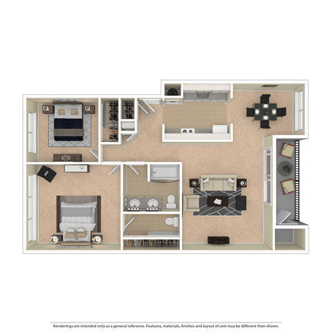 Floor plan for 2 beds, 1.5 baths, 885 sqft